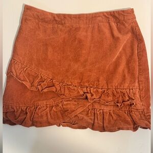 J Roberts Rust Brown Corduroy Mini Skirt with Ruffle Detail Size M